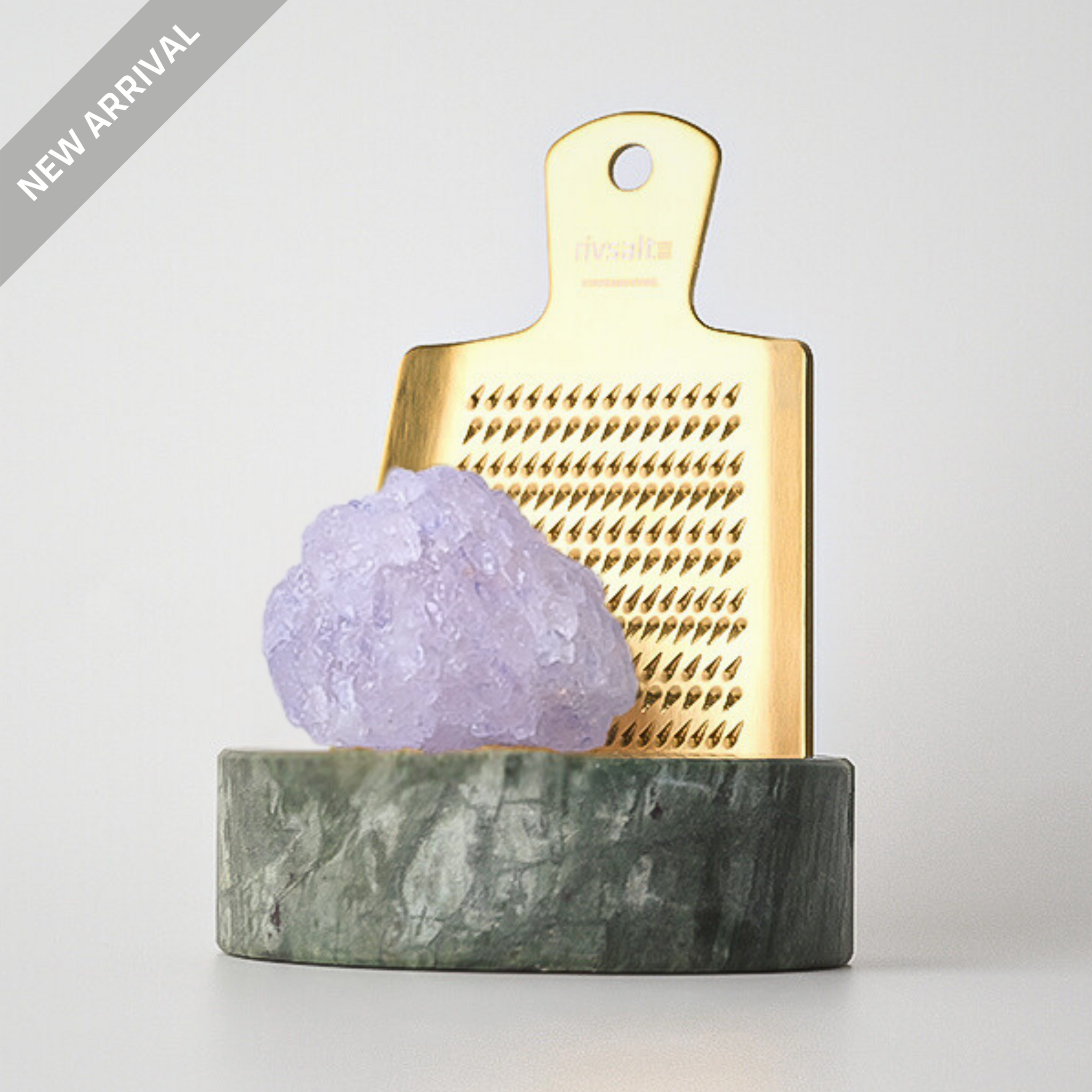 PERSIAN BLUE ROCK SALT | GOLD TITANIUM COATED GRATER | GREEN MARBLE STAND