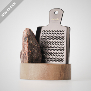 KALA NAMAK ROCK SALT | BLACK TITANIUM COATED GRATER | WALNUT WOOD STAND